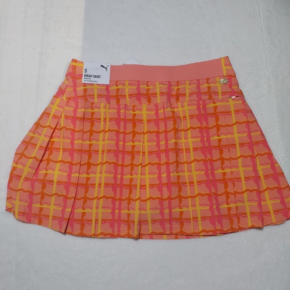 Puma Wrap Skirt Womens Size Small Pink Orange Plaid New Puma x Dazey 629989 01 - Picture 2 of 11